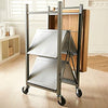 Origami Folding Kitchen Cart on Wheels | for Chefs Outdoor Coffee Wine and Food, Microwave Cart, Kitchen Island on Wheels, Rolling Cart, Kitchen Appliance & Utility Cart | Silver with Wood - RBT-02